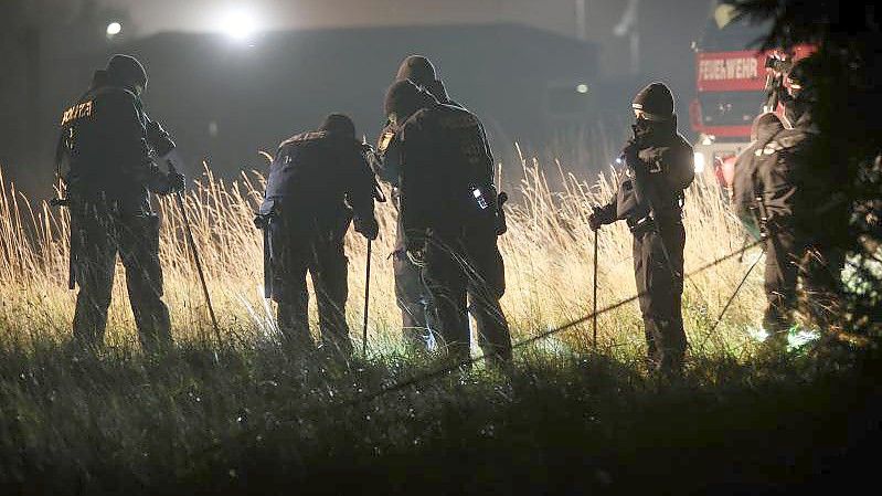 Polizisten bei der Suche nach der 16-Jährigen in einem Waldgebiet. Foto: Karl-Josef Hildenbrand/dpa