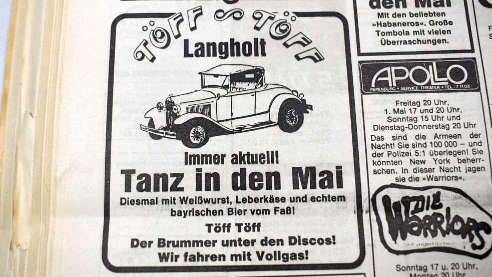 Mit dieser Anzeige warb das Töff Töff in Langholt am 30. April 1982 für seinen Tanz in den Mai. Fotos: GA-Archiv