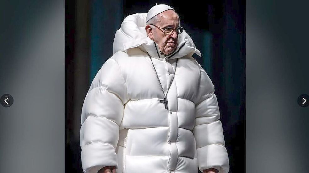 Der Papst in Daunenjacke: Dieses KI-generierte Foto ging in den sozialen Medien viral. Quelle: Screenshot Reddit