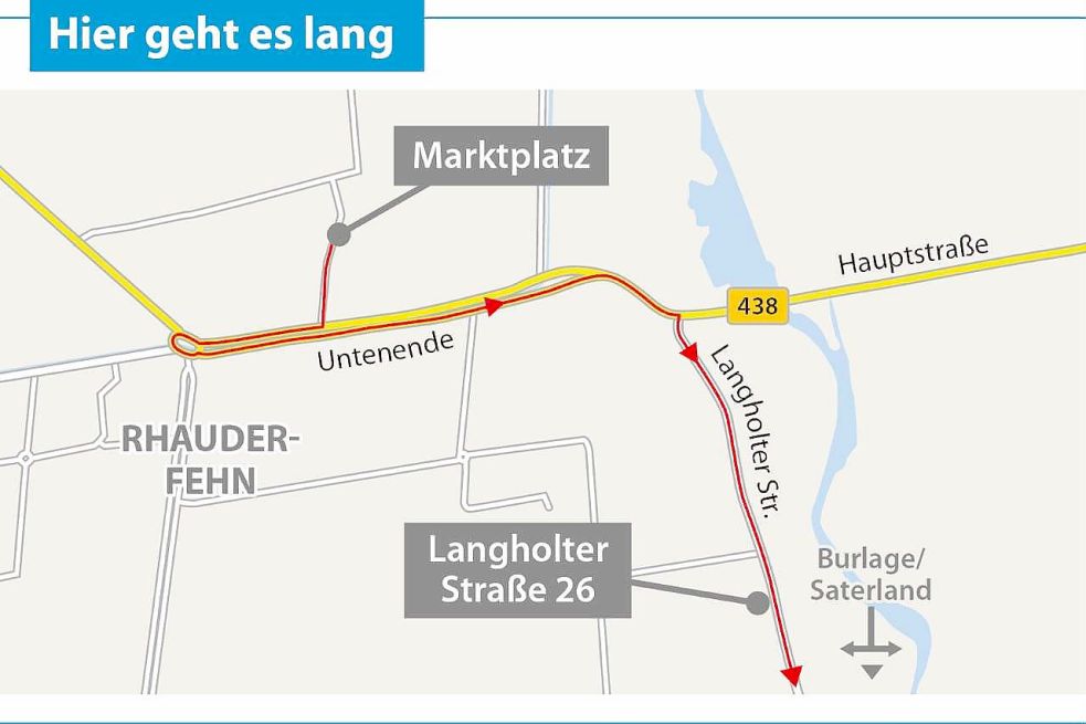 Die Fahrt beginnt auf dem Marktplatz und führt entlang der Langholter Straße. Die Organisatoren bitten alles Teilnehmer darum, nicht bei Kilians Haus anzuhalten, sondern weiterzufahren. Grafik: Will