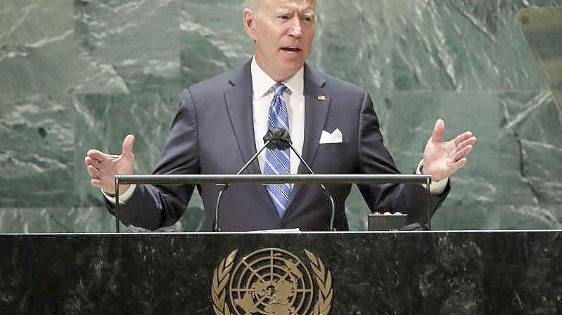 Joe Biden, Präsident der USA, spricht während der 76. Generaldebatte der UN-Vollversammlung. Foto: Eduardo Munoz/Pool Reuters/AP/dpa