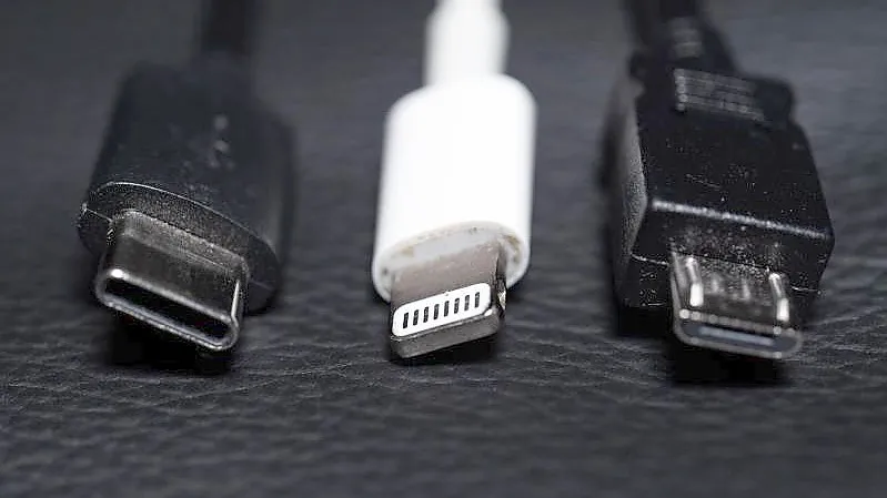 Ein USB-C (l-r), ein Apple Lightning und ein Micro-USB Kabel (l-r) liegen nebeneinander. Foto: Mohssen Assanimoghaddam/dpa