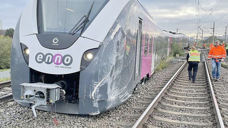 Ein Zug ist während des Rangierens an einer Weiche aus dem Gleis gesprungen. Foto: Polizei/dpa