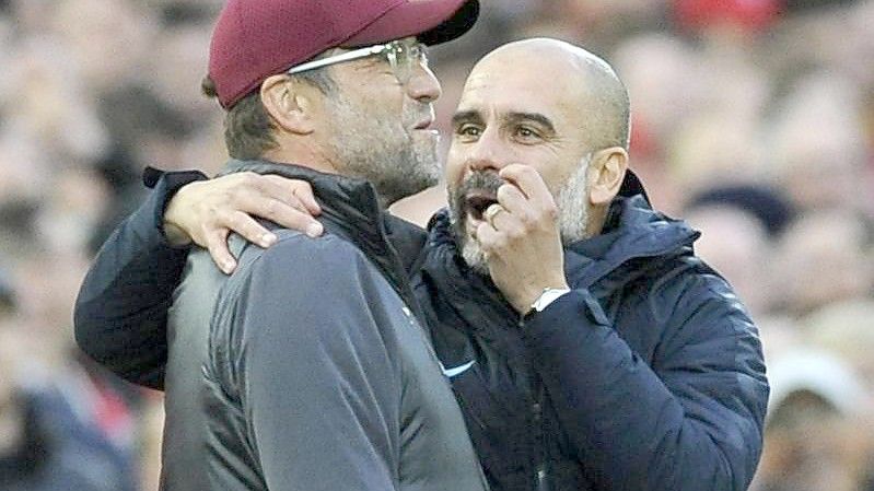 Jürgen Klopp trifft mit dem FC Liverpool am siebten Spieltag der Premier League auf Manchester City und deren Trainer Pep Guardiola. Foto: Rui Vieira/AP/dpa