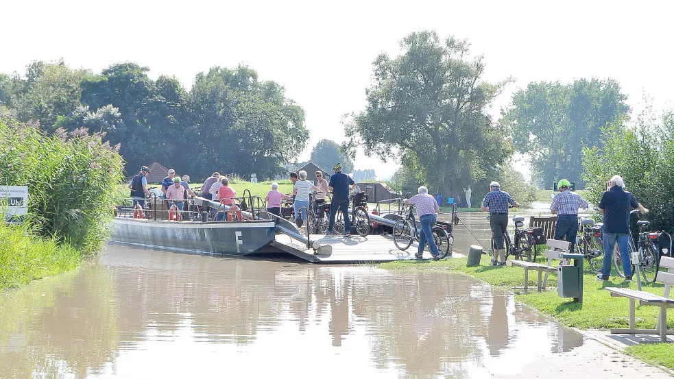 Bei starkem Hochwasser konnten die Fahrgäste die Fähre nur über den Rasen erreichen. Foto: Wolters