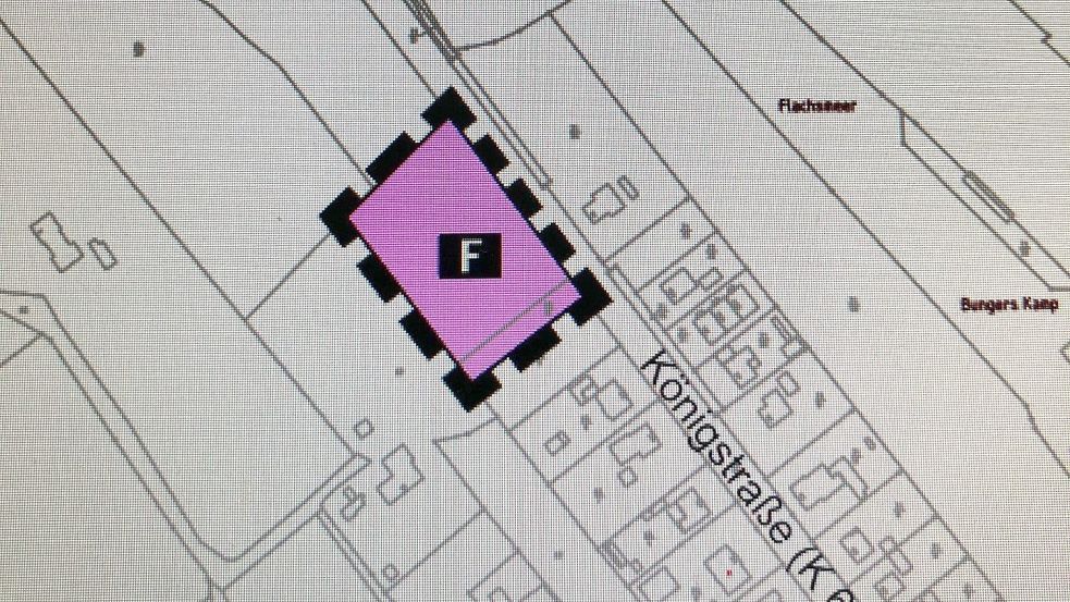 Der Kartenausriss zeigt das Grundstück an der Königstraße, auf dem das neue Feuerwehrhaus gebaut werden soll. Foto: Ammermann