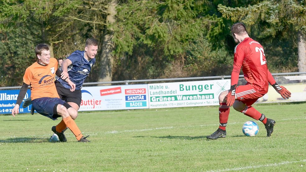 Holtes Lukas Gosch verpasst hier den Ausgleich. Foto: Damm