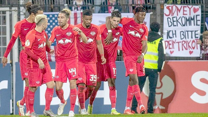 RB Leipzig setzte sich im DFB-Pokal gegen den SV Babelsberg durch. Foto: Andreas Gora/dpa