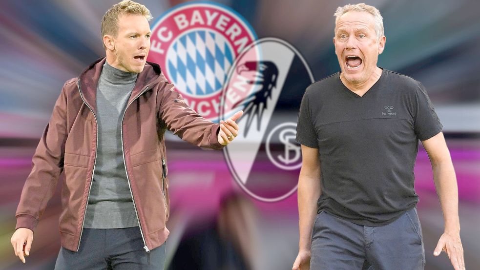 Stehen sich im Spitzenspiel gegenüber: Bayerns Trainer Julian Nagelsmann und Christian Streich vom SC Freiburg. Foto: imago/Sven Simon