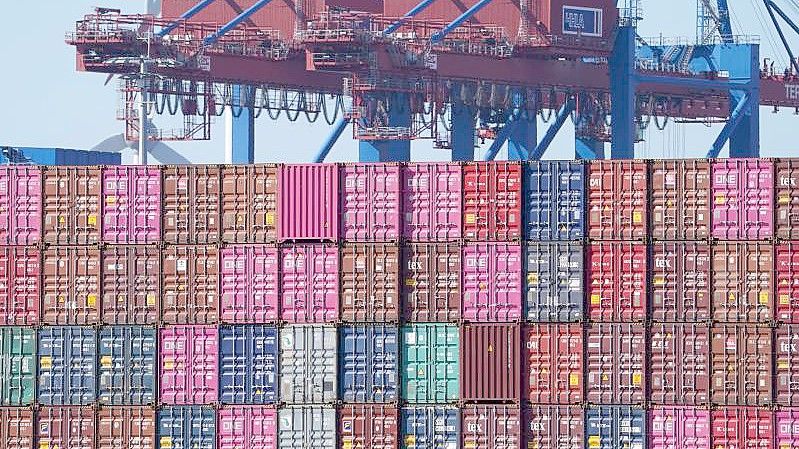 Container im Hamburger Hafen. Der weltweite Teilemangel dämpft das Auslandsgeschäft der deutschen Industrie. Foto: Marcus Brandt/dpa