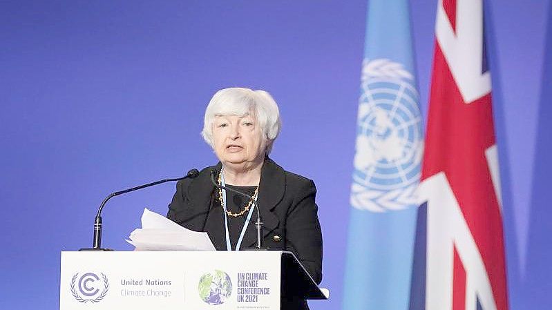 Janet Yellen bei der UN-Klimakonferenz COP26 in Glasgow. Die US-Finanzministerin hat vor einem möglichen Zahlungsausfall der US-Regierung ab dem 15. Dezember gewarnt. Foto: Stefan Rousseau/PA Wire/dpa