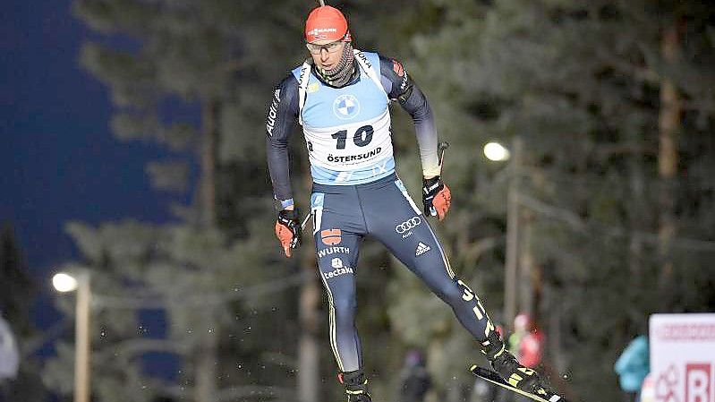 Schafft mit dem sechsten Platz die Olympia-Norm: Biathleth Philipp Nawrath. Foto: Anders Wiklund/TT News Agency/AP/dpa/Archivbild