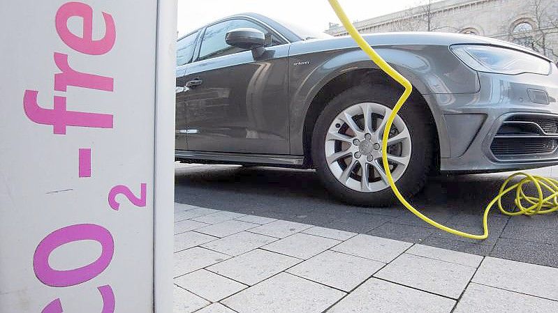 Ein Elektroauto wird mit einem Kabel an einer E-Ladesäule aufgeladen. Foto: Julian Stratenschulte/dpa