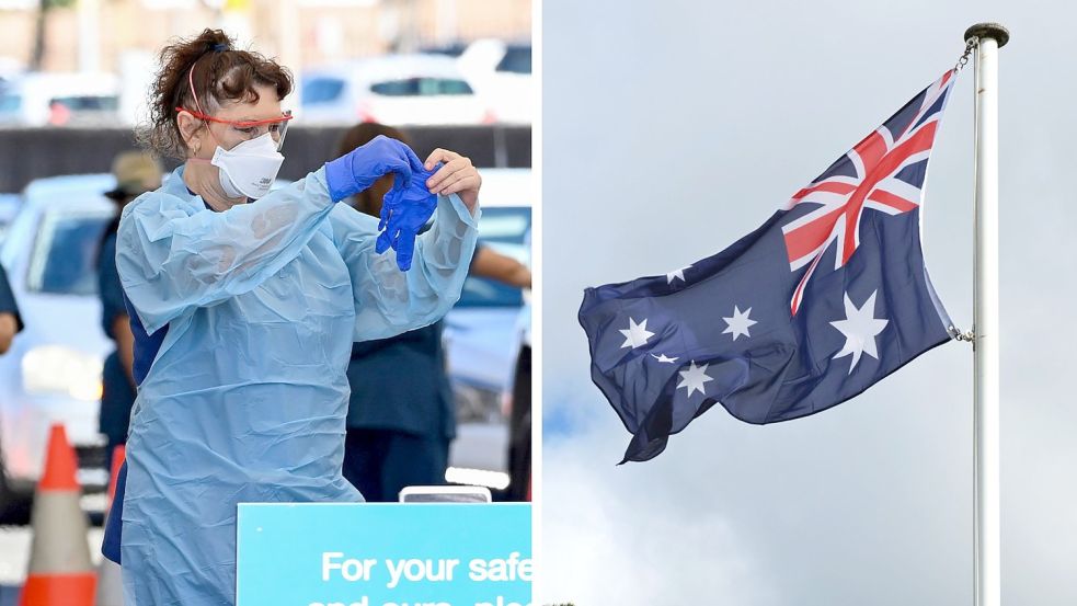 In Australien sind die Infektionszahlen explodiert. Foto: Links: Bianca De Marchi/dpa, rechts: Colourbox