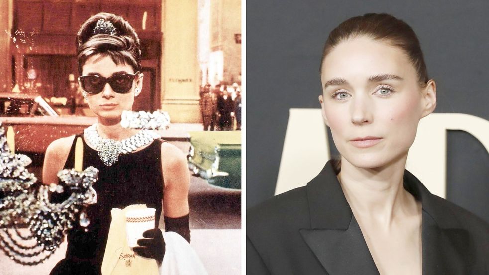 Audrey Hepburn (links), Stilikone der 1950er und -60er Jahre, wird in einem neuen Biopic von US-Schauspielerin Rooney Mara (rechts) verkörpert. Foto: imago images/United Archives/UPI Photo