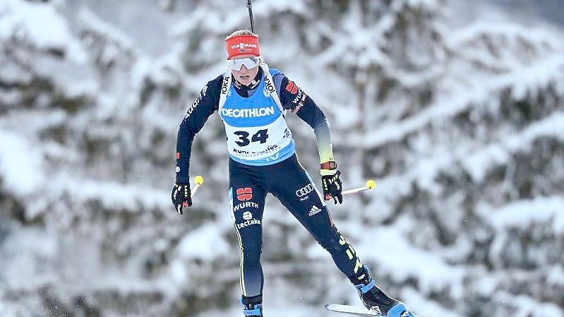 Beste Deutsche beim Sprint in Ruhpolding: Franziska Hildebrand. Foto: Sven Hoppe/dpa