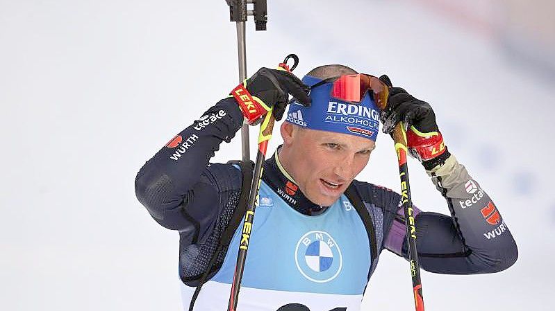 Die deutsche Biathlon-Staffel mit Startläufer Erik Lesser wurde Zweite in Ruhpolding. Foto: Sven Hoppe/dpa