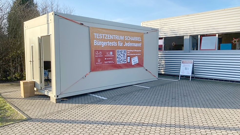 Der Container für Corona-Bürgertests in Scharrel stand nur kurze Zeit am Krähenweg. Er ist schon wieder abgeholt und soll jetzt in Cloppenburg für Corona-Schnelltests eingesetzt werden. Foto: privat