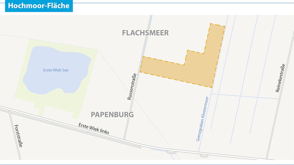 Auf dieser Fläche an der Russenstraße in Flachsmeer soll das Hochmoor-Projekt entstehen. Grafik: Reil