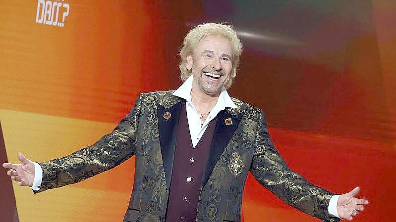 Thomas Gottschalk in der Jubiläumsshow „Wetten, dass..?“ im November 2021. Foto: Daniel Karmann/dpa