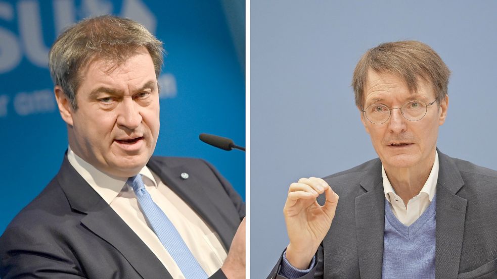 Markus Söder und Karl Lauterbach sind sich beim Thema einrichtungsbezogene Impfpflicht weiterhin uneinig. Foto: Imago Images / Sven Simon / Bernd Elmenthaler