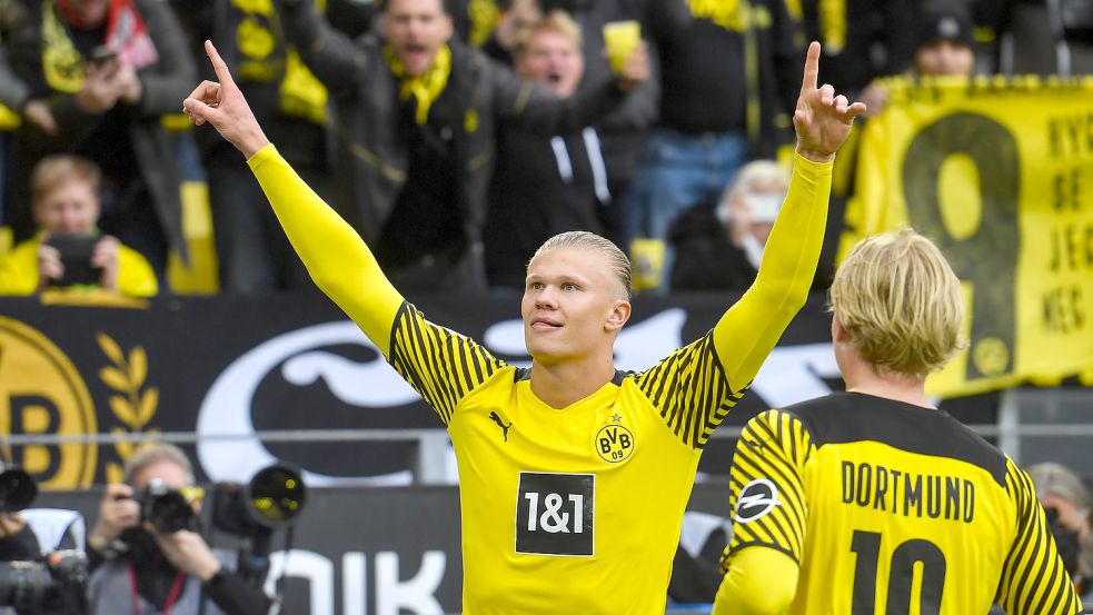 Erling Haaland spielt mit dem BVB in Europa League gegen die Glasgow Rangers. Foto: dpa