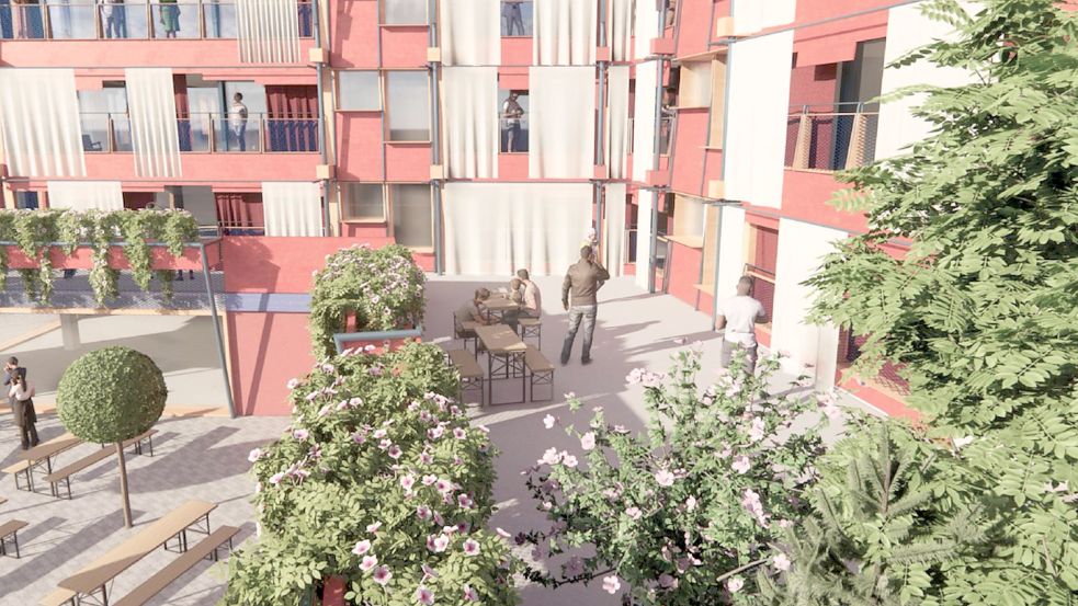 Öffentlich zugängliche Terrassen soll es auch in der ersten Etage geben. Visualisierung: Briese