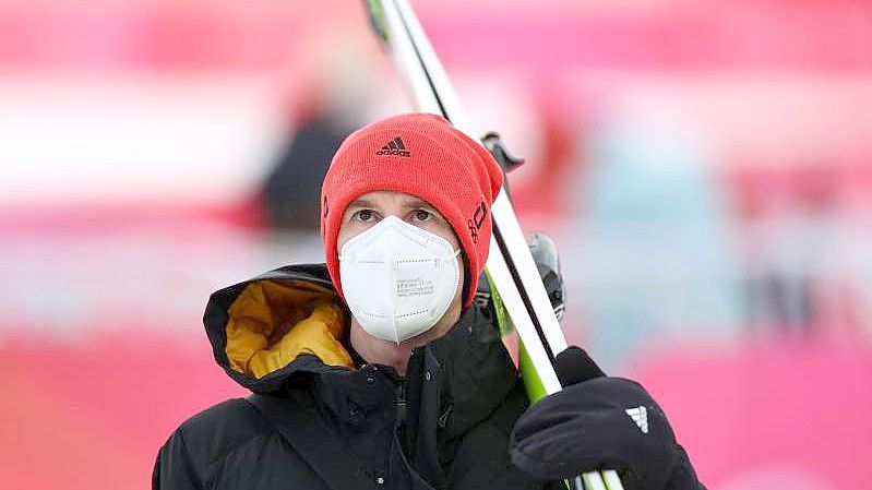 Die deutsche Mannschaft um Karl Geiger zählt beim Teamspringen in Lahti zu den Mitfavoriten. Foto: Daniel Karmann/dpa/Archiv