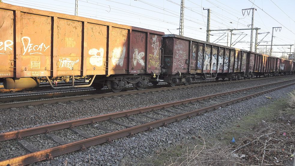 Schwere Güterzüge sorgen seit einem Jahr bei ihrer Durchfahrt für ungewöhnlich starke Vibrationen, die die Anwohner in Angst versetzen und Schäden anrichten. Foto: Wolters