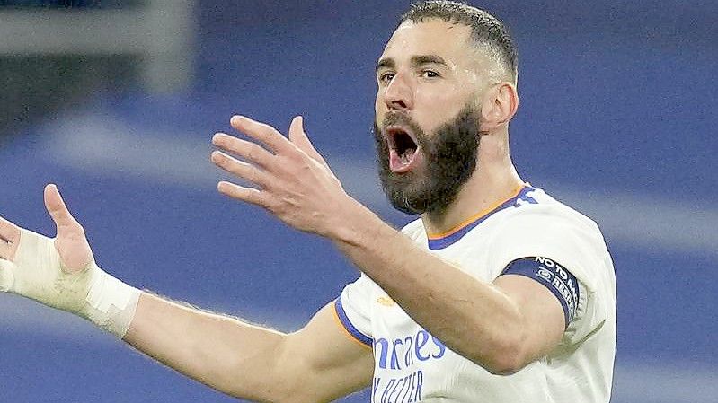 Karim Benzema von Real Madrid feiert seinen Treffer. Foto: Manu Fernandez/AP/dpa