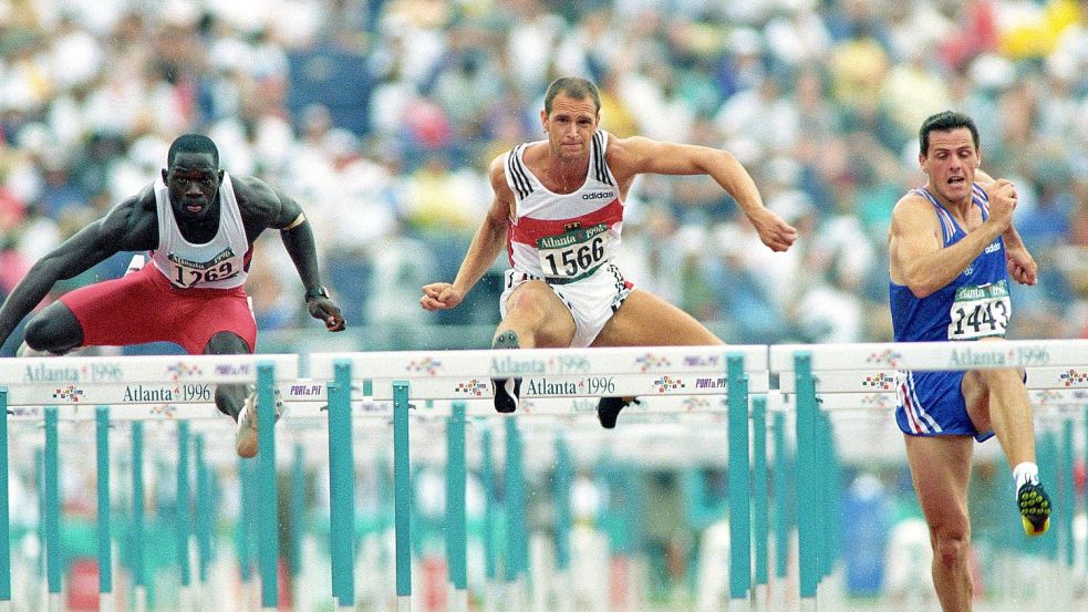 Olympia 1996 in Atlanta: Frank Müller (Mitte), der seine ganze Karriere lang für seinen Heimatverein TV Norden gestartet war, wurde 14. im Zehnkampf. Foto: Imago