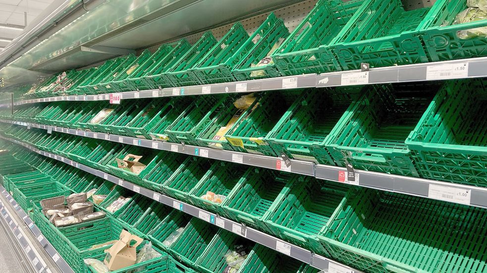 Der Brexit hat gezeigt, wie schnell Supermarktregale leer bleiben können. Der Logistikverband BGL warnt nun: Erhalten Logistikunternehmen in Deutschland bei den hohen Diesel-Preisen keine Unterstützung, droht hier Ähnliches. Foto: dpa/PA Wire/Kirsty O’connor