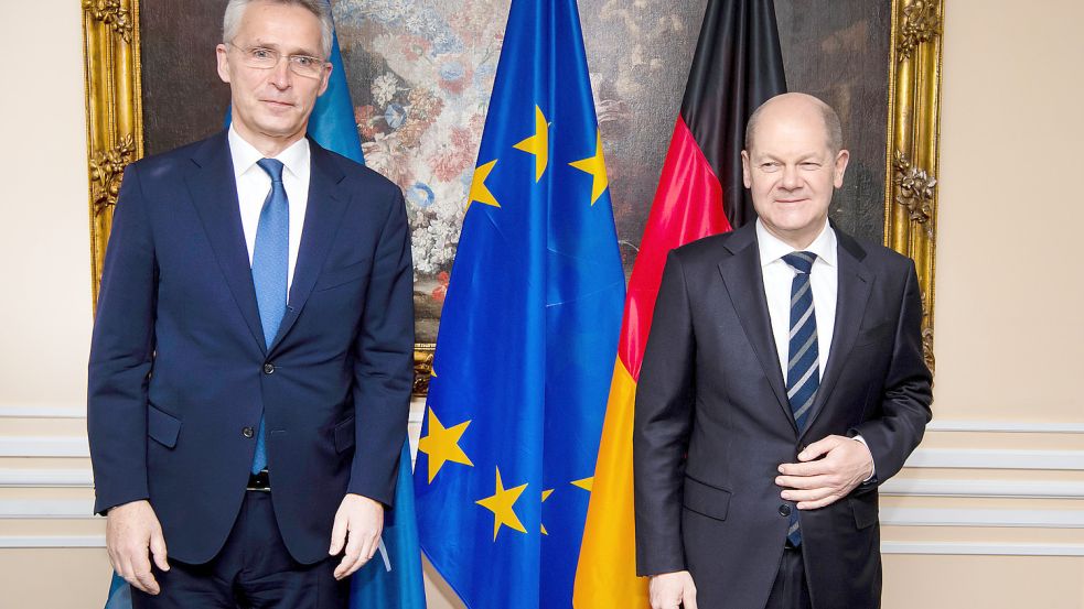 Kanzler Olaf Scholz kommt am Donnerstag mit Nato-Generalsekretär Jens Stoltenberg zusammen. Die Pressekonferenz im Livestream. Foto: dpa/Sven Hoppe