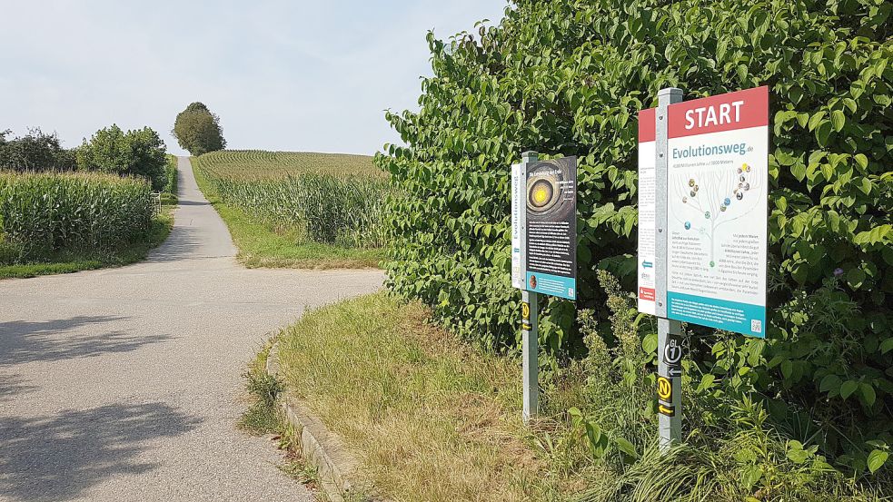 2018 wurde in Leimen der erste Evolutionsweg eröffnet. Weil das so erfolgreich war, entschloss sich die Regionalgruppe Rhein-Neckar der Giordano Bruno Stiftung, das Projekt auszuweiten. Foto: Säkulare Humanisten - GBS Rhein-Neckar