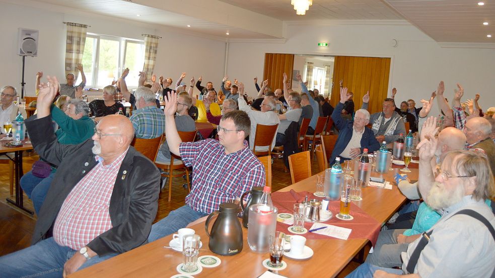 64 stimmberechtigte Mitglieder waren zur Jahreshauptversammlung, die im Saal des Hotels Meyerhoff in Holterfehn abgehalten wurde, erschienen. Sie mussten über zahlreiche Anträge abstimmen. Foto: Weers