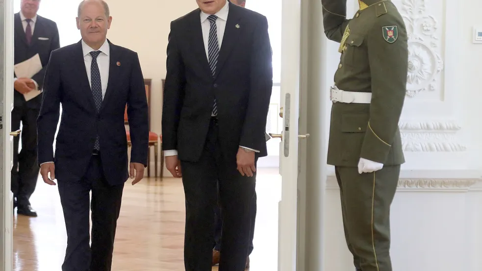 Bundeskanzler Olaf Scholz zu Besuch bei Litauens Präsident Gitanas Nauseda in Vilnius. Foto: PETRAS MALUKAS