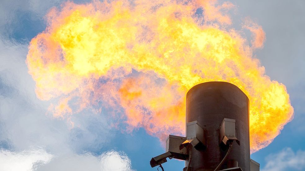 Gas wird an einer mobilen Fackelanlage an der Station des Fernleitungsnetzbetreibers Ontras Gastransport in Apollensdorf in Sachsen-Anhalt abgebrannt. Foto: Hendrik Schmidt/dpa-Zentralbild/dpa