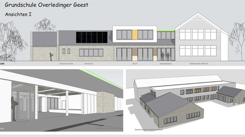So soll die Grundschule in Collinghorst nach dem Wiederaufbau aussehen. Grafik: Gemeinde Rhauderfehn/Architektur Werkstatt GmbH Leer