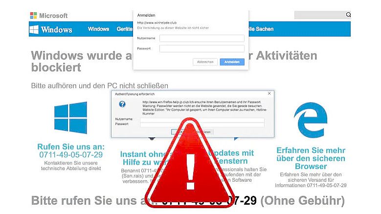 Ein Screenshot einer Scamseite. Angeblich wurde Windows blockiert. Foto: Verbraucherschutz