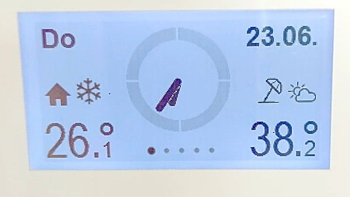 Schnappschuss von der Temperaturanzeige im Haus von Christian Abrams: Am 23. Juni lag die Außentemperatur 12,1 Grad über der Innentemperatur. Foto: privat