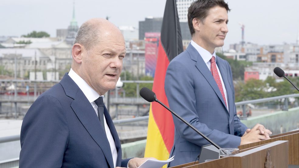Mit Premier Trudeau sprach Kanzler Olaf Scholz auch über Flüssiggas. Foto: imago images/Paul Chiasson