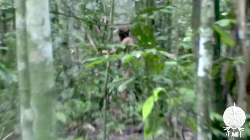 Ein Screenshot aus einem Video der Brasilianischen Behörde für indigen Völker FUNAI zeigt den Mann im Unterholz. Foto: FUNAI
