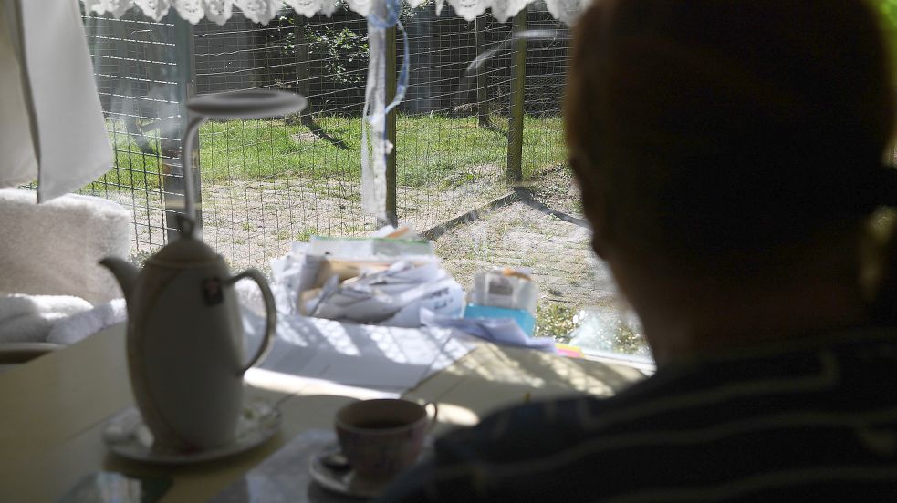 Blick aus dem Küchenfenster eines alten ostfriesischen Bauernhofs: Die 78-jährige Mieterin kann die Heizkosten nicht mehr bezahlen. Foto: Ellinger