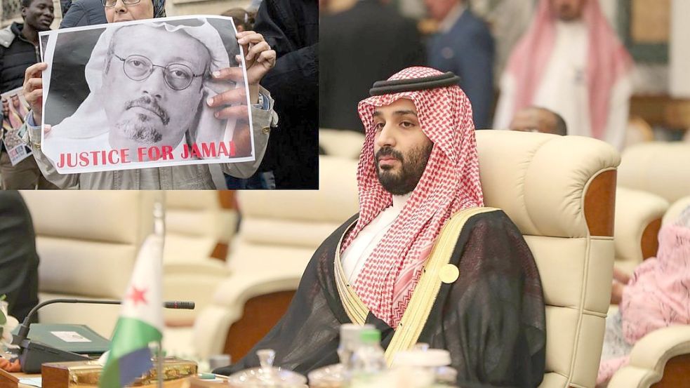 Kanzler Olaf Scholz trifft am Samstag auch den saudischen Kronprinz Mohammed bin Salman, der hinter der Ermordung des Journalisten Jamal Kashoggi stecken soll. Foto: AFP / Bandar Aldandan / imago images / Aurelien Morissard
