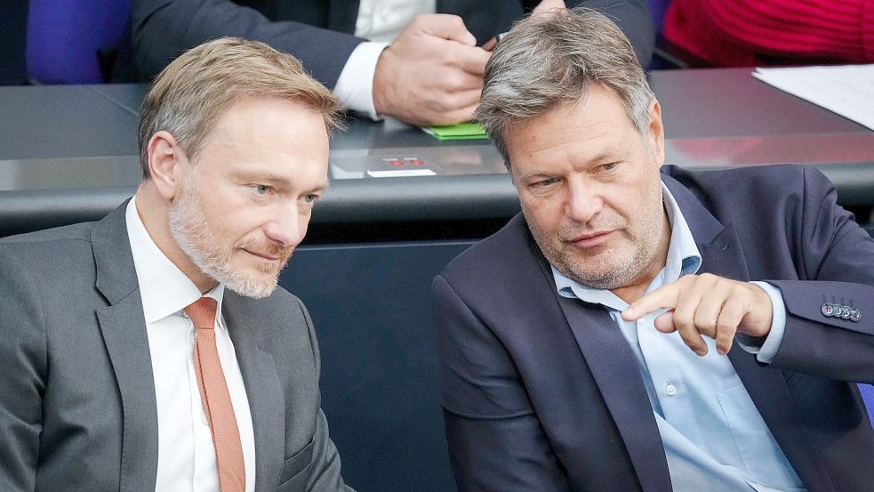 Bundesfinanzminister Christian Lindner (FDP, links) und Bundeswirtschaftsminister Robert Habeck (Grüne). Foto: DPA