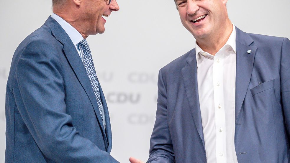 Hält der Burgfriede? CDU-Chef Friedrich Merz und CSU-Chef Markus Söder betonen derzeit die Einigkeit der Schwesterparteien. Foto: Michael Kappeler