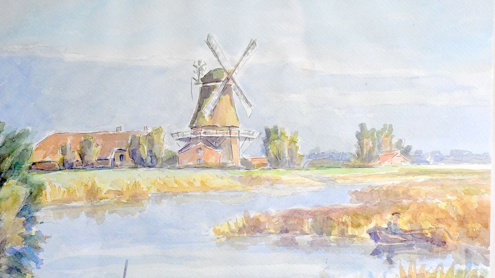 Eine Zeichnung von Hermann Freede zeigt die Mühle am Verlaat am Untenende.