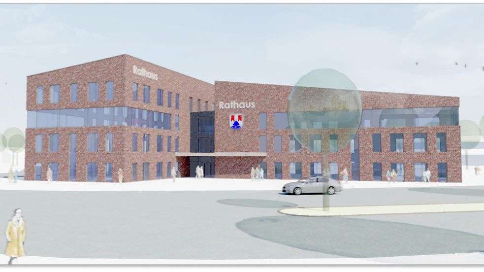 Schon im kommenden Jahr sollen die Arbeiten an dem künftigen Rathaus beginnen. Grafik: Haltenhof