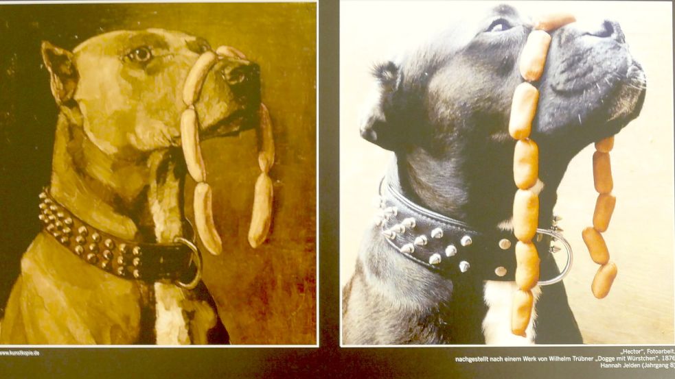 „,Hector‘, Fotoarbeit, nachgestellt nach einem Werk von Wilhelm Trübner ,Dogge mit Würstchen‘, 1876“, heißt dieses Werk von Hannah Jelden (Jahrgang 8). Foto: Wieking