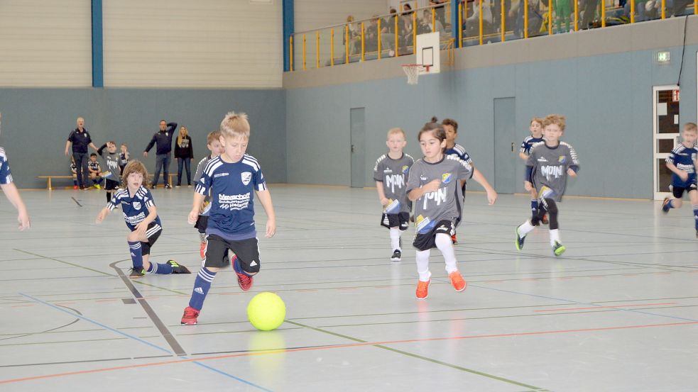 Mit Feuereifer waren die G-Junioren des TSV Ostrhauderfehn (am Ball) und von SuS Steenfelde bei der Sache. Fotos: Weers